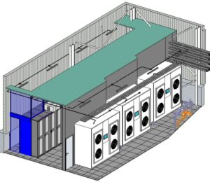 3D-вид машинного зала с гибридной системой охлаждения 3D-вид машинного зала с гибридной системой охлаждения